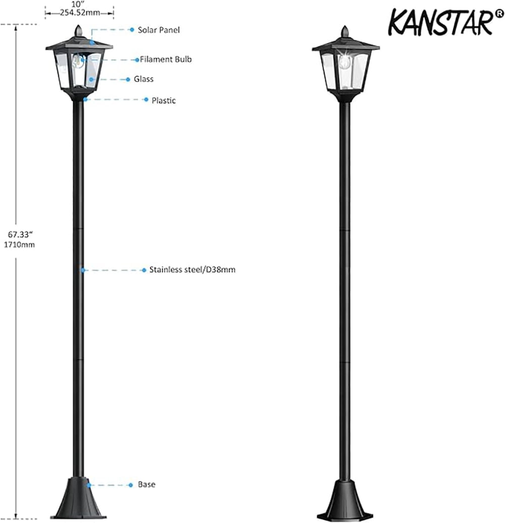 67" Vintage Solar Lamp Post Light, Waterproof Outdoor LED with Adjustable Height, Auto On/Off for Garden, Patio, Lawn – Solar Powered Yard Decor