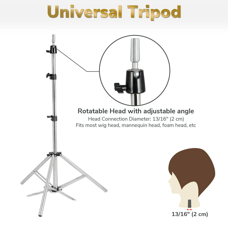 Adjustable Tripod Stand With Bald Mannequin Head 64Cm Wig Stand