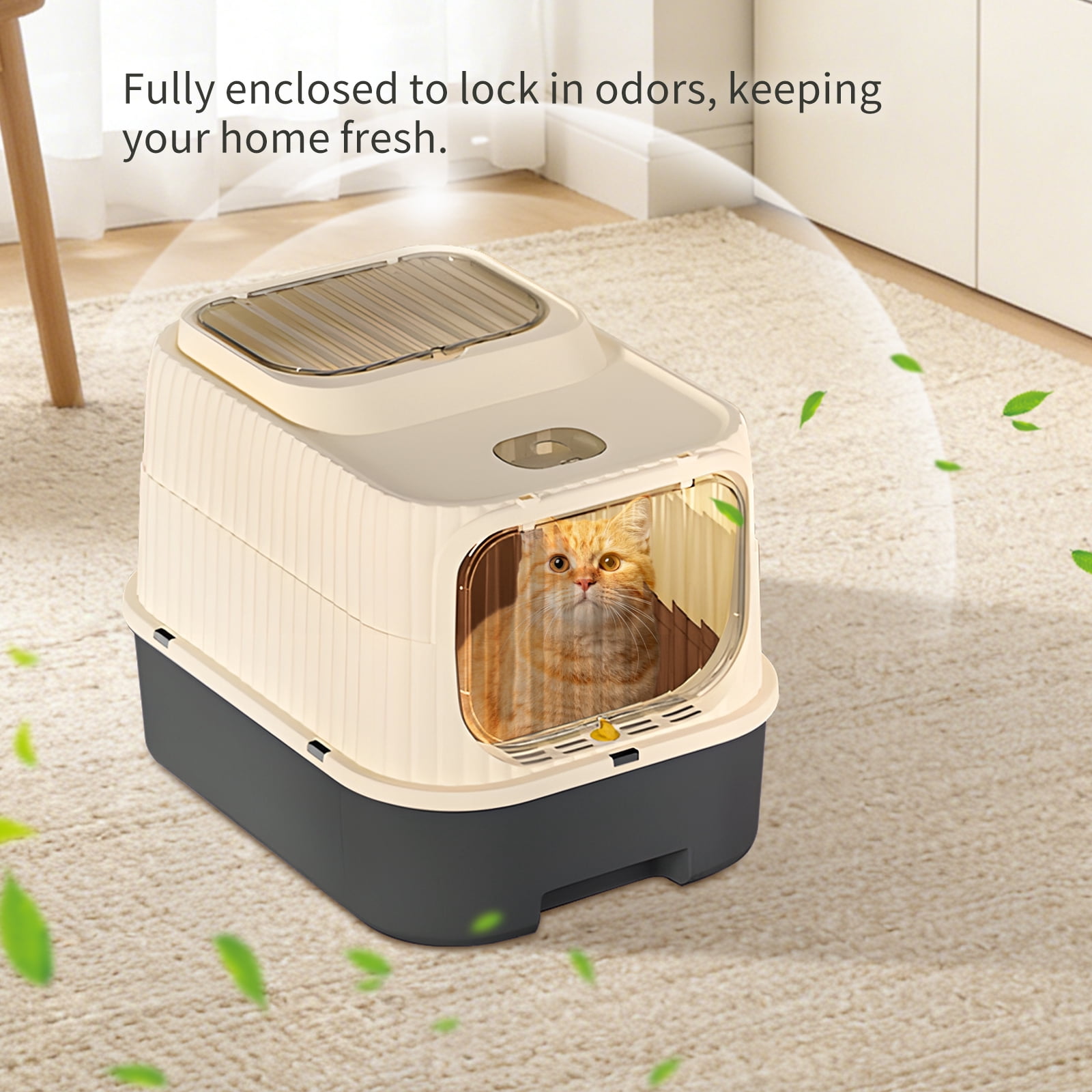 Black Fully Enclosed Cat Litter Box, Drawer Type Odor-Locking Litter Pan with Anti-Splash Design, Easy Clean Removable Cat Litter Tray for Cats of All Sizes, Multi-Cat Household