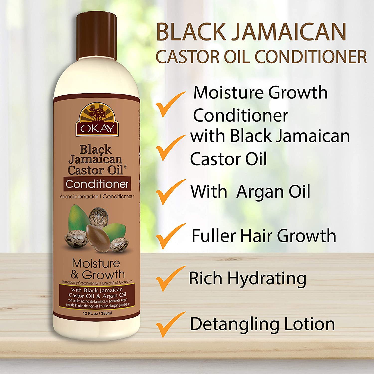 Okay Pure Naturals Black Jamaican Castor Oil Moisture Growth Conditioner for Hair Growth and Hydration, 12oz