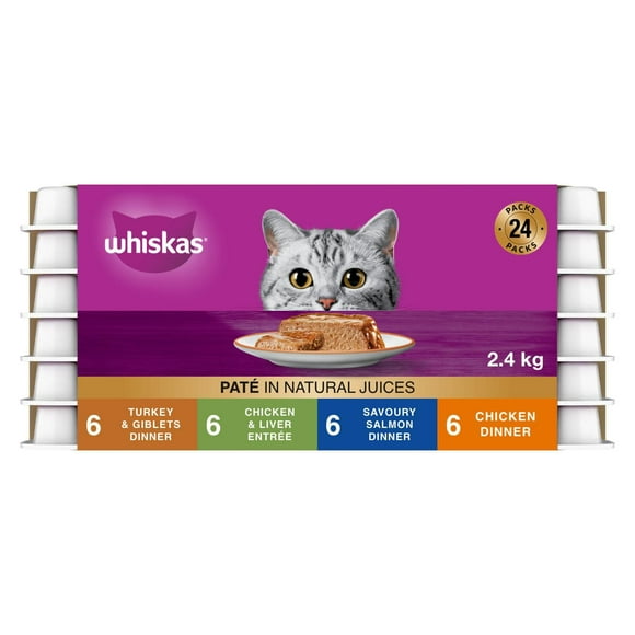 Nourriture humide pour chats adultes WHISKAS Sélections de saumon et de volaille Pâté - format variété