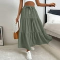 thumbnail image 5 of adviicd Women's Summer Boho Flowy Swing Tiered A-Line Maxi Skirt 2025 Fashion Trendy Elastic Waist Pleated Long Beach Skirts Green, M, 5 of 7