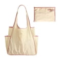 thumbnail image 2 of Large Capacity Foldable Shopping Bag with Cup Holder, Waterproof Color Block Shoulder Tote for Groceries and Travel, 2 of 6