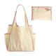 thumbnail image 2 of Bolsa de compras plegable impermeable con bloque de color y bolsillo lateral para botella de agua, gran capacidad, almacenamiento portátil, uso unisex, 2 of 6