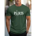 thumbnail image 4 of Camiseta de verano 100% algodón puro para hombre, de talla holgada, con estampado de letras PARIS, informal, cómoda, con cuello redondo y manga corta, 4 of 5