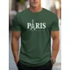 thumbnail image 4 of Camiseta de verano 100% algodón puro para hombre, de talla holgada, con estampado de letras PARIS, informal, cómoda, con cuello redondo y manga corta, 4 of 5