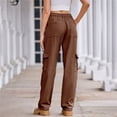 thumbnail image 2 of Pantalones Cargo for mujer, pantalones elásticos de cintura alta, pantalones de viaje de pierna ancha, pantalones casuales holgados, ropa de calle de senderismo con múltiples bolsillos, 2 of 7