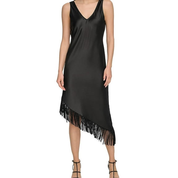 DKNY Womens Embellished Asymmetrical Slip Dress, Black, X-Large