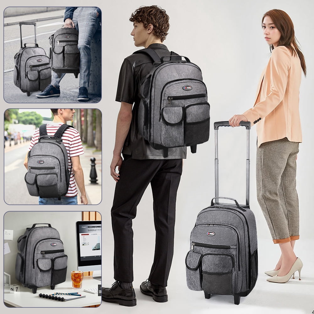 20" Rolling Backpack for Women Men,2 in 1 Carry On Travel Backpack with Wheels & Telescopic Handle for Work, Weekend, School & Short Trips, Grey, JH2560