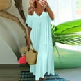 thumbnail image 2 of WTOBBY Women's Summer Fashion V-Neck Solid Color Plus Size Loose Long Large Swing Short Sleeve Dress, Flowy and Comfortable for Casual Wear,Mint Green 2XL, 2 of 5