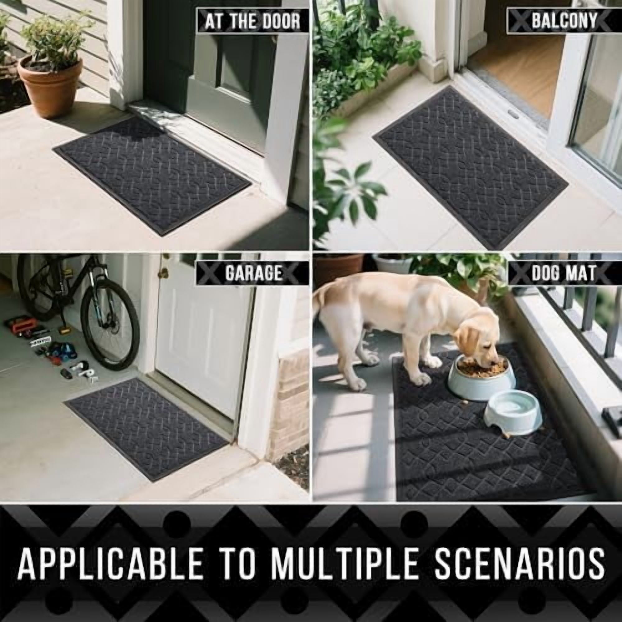 Large Door Mat 47x24, All-Season Waterproof Doormat Outdoor Entrance, Heavy Duty Non-Slip Outside Door Mat for Garage Patio Proch Entryway Indoor, Easy Clean, Black Gray