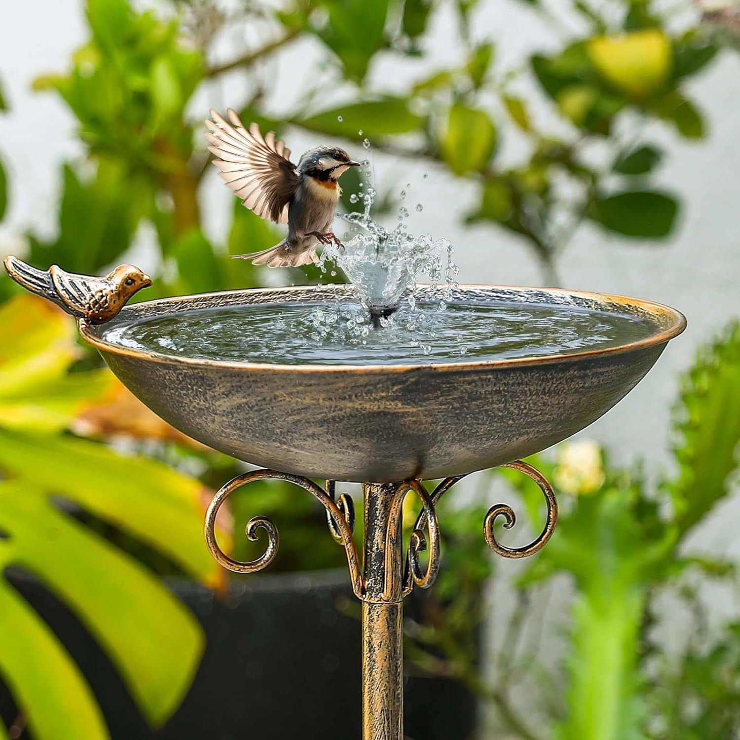 Cast Iron Pedestal Bird Bath, Bird Baths for Outdoors, Seed Tray Garden Yard Decoration
