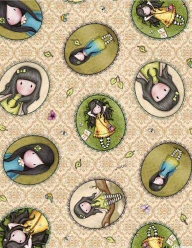 Birds of a Feather Girl Patches Santoro Gorjuss Beige Cotton fabric by the yard 