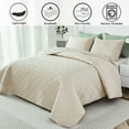 thumbnail image 4 of PERFEMET Boho King Size Quilt Set Beige Geometric Embossed Bedspreads Set 106*98 Ultrasonic Quilt Coverlet Set for King Bed Ultra Soft Lightweight Brushed Microfiber Quilt (Beige, King), 4 of 8