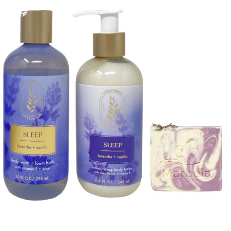 Bath & Body Works Aromatherapy Sleep Lavender + Vanilla Moisturizing Body Lotion and Body Wash + Foam Bath with a Lavender Dream Bar Soap