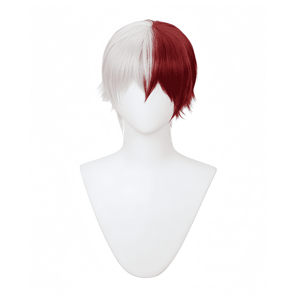JJKcosplay Anime wig for MHA Todoroki Shoto Cosplay wigs - Short Sliver Red Synthetic Halloween Wig with Wig Cap for Costume Party