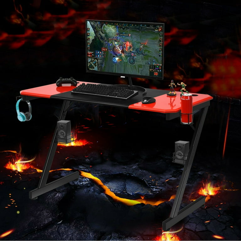 Gymax 47 inch Gaming Desk Z Shape Computer Desk w/ Storage for Cup