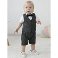 thumbnail image 3 of CARETOO Infant Boy Outfits 4Pcs Newborn Tuxedo Short Sleeve Gentleman Wedding Jumpsuit Vest Bowtie, 3 of 15