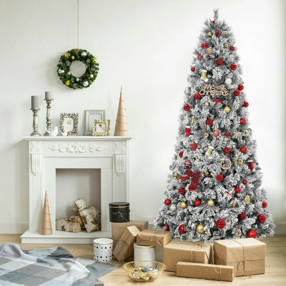 Árbol de Navidad de 6 Pies – Nieve – Luces LED 250 – Base Metálica – Decoración Navideña – Hogar, Oficina o Fiesta
