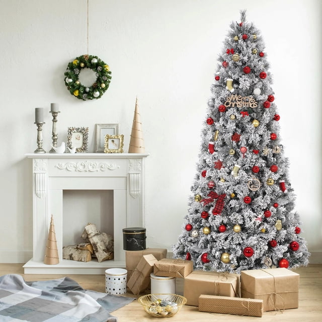 Árbol de Navidad de 6 Pies – Nieve – Luces LED 250 – Base Metálica – Decoración Navideña – Hogar, Oficina o Fiesta