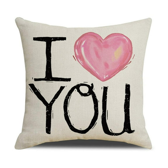 Valentines Day Throw Pillow Case 18*18",Heart Printing Linen Cushion Cover,Valentine's Day Decor Pillow Covers for Sofa Couch,Valentine’s Day Gifts,Valentine’s Day Under $5