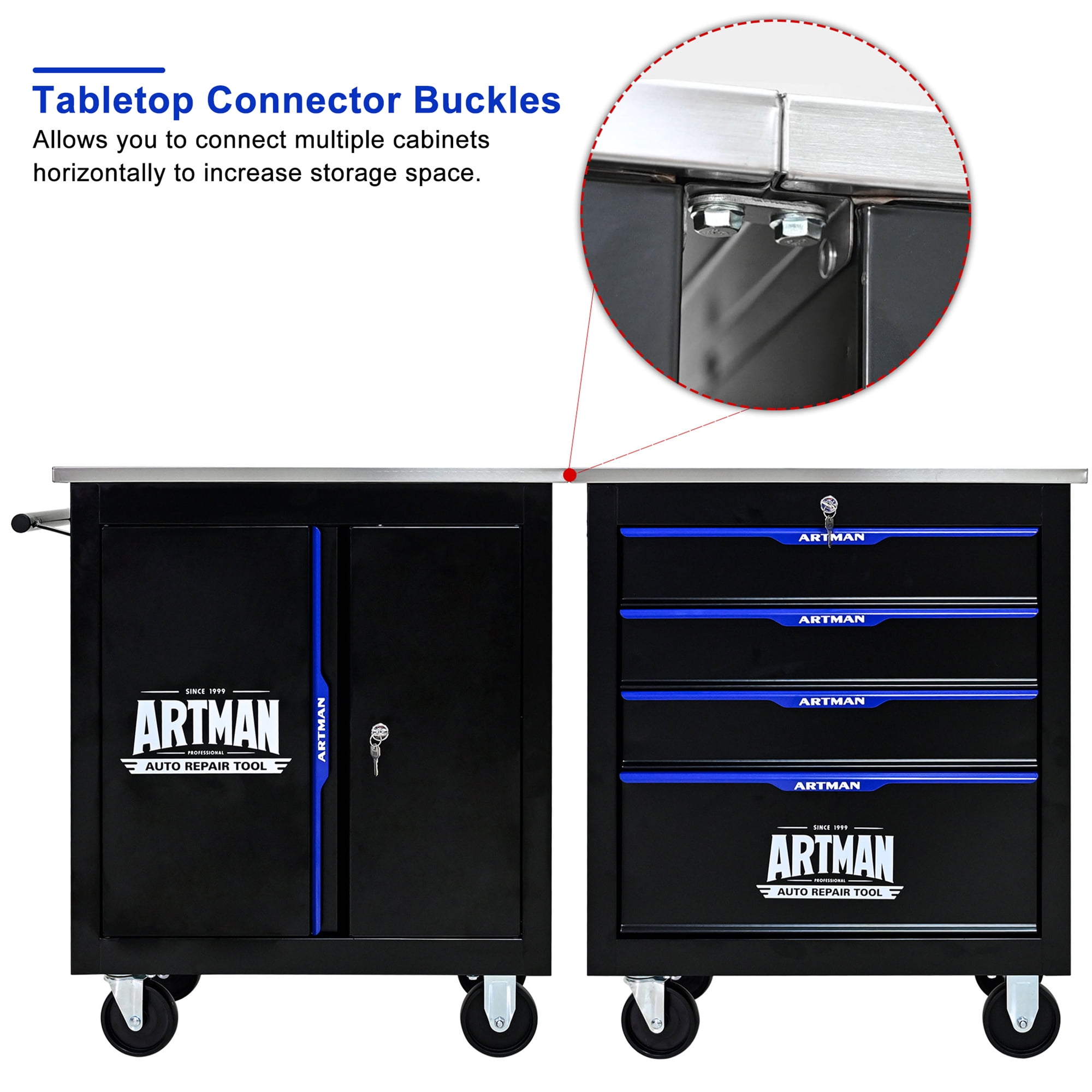 Aukfa Composable 25.9 in Tool Chest with 6 Drawers&7 Plastic Storage Box for Workshop Garage, Black