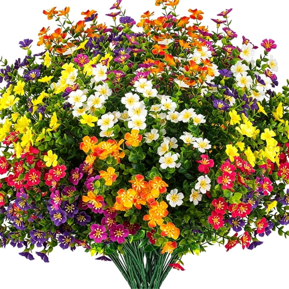 XEAZON 12 Bundles Artificial Flowers for Outdoors Decor, Artificial Fake Silk Flowers, UV Resistant Faux Plants for Wedding Indoor Outside Home DIY Garden Porch Party Decoration (6 Color)