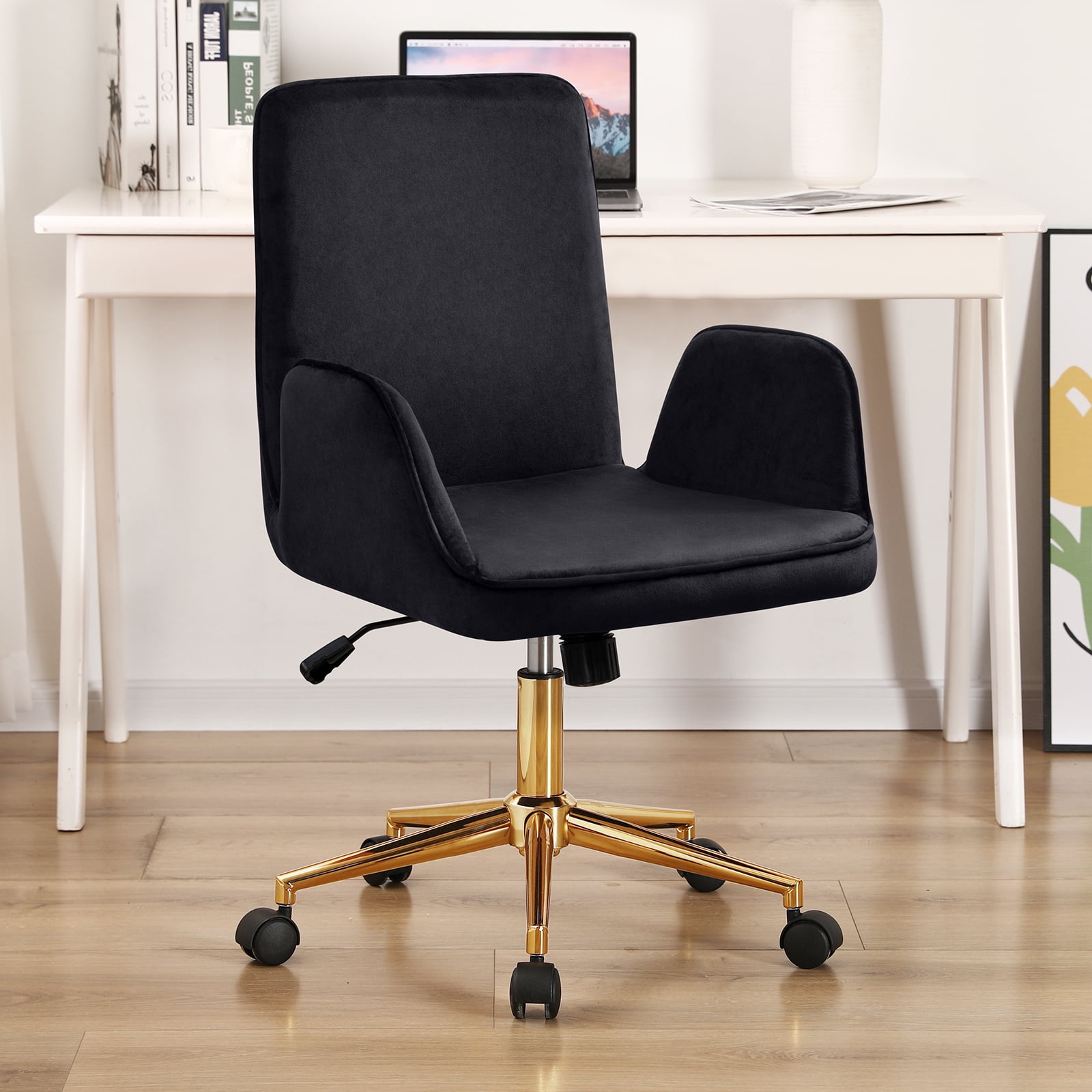 Black Velvet Home Office Chair Upholstered Desk Chair Modern Ergonomic