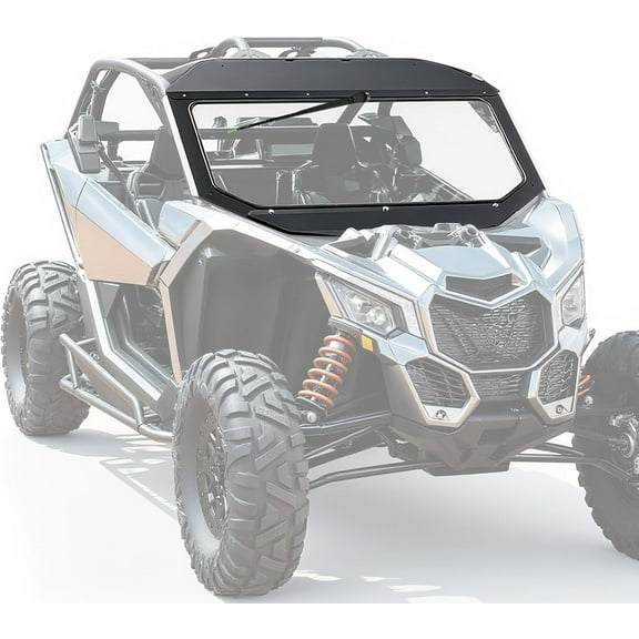 KOJEM Full Glass Windshield Compatible with 2017  Can Am Maverick X3 (See Fitment) w/Manual Wiper Front Glass Windscreen Powder Coated Black