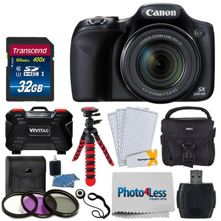 Semi Hard Camera Case - Canon PowerShot SX530 HS Digital Camera + 32GB SDHC Memory Card Premium + SCB650 Gadget Bag + 67mm 3 Piece Filter Kit + 12” Flexible Tripod + Vivitar Card Hard Case + Photo4Less Cloth + Cleaning Kit