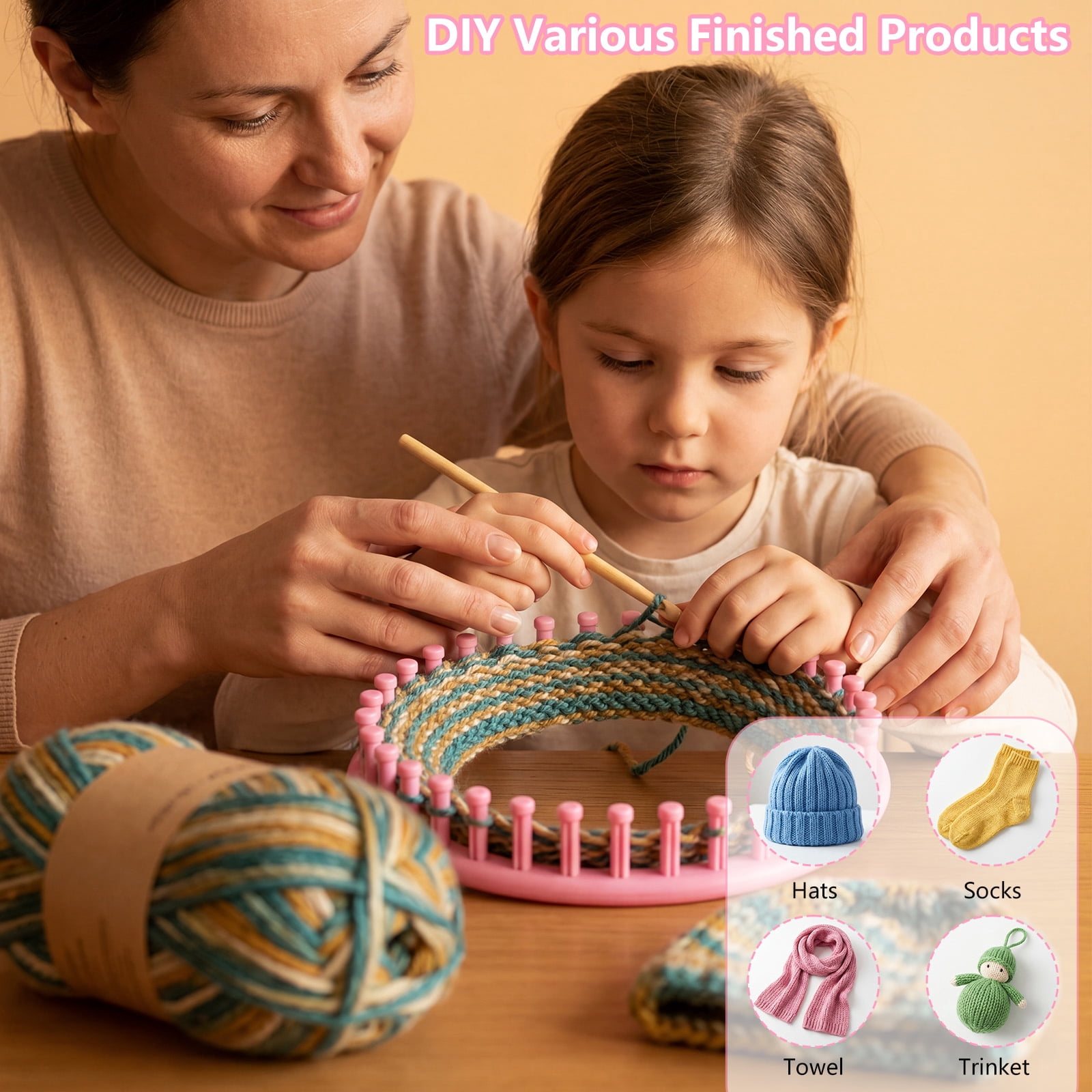 Toorise Knitting Frame Kit with Pompom Maker Round Knitting Frame for Hat Long for Blanket Scarf Shawl with Crochet Hook and Plastic Needle