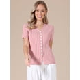 thumbnail image 4 of DARING DIVA Women's Eyelet Tops V Neck Short Sleeve Knit Button Down Shirts S Pink, 4 of 6