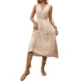 thumbnail image 3 of Women'S Vacation Solid Color Sleeveless V-Neck Elastic Waist Dress XL, 3 of 7