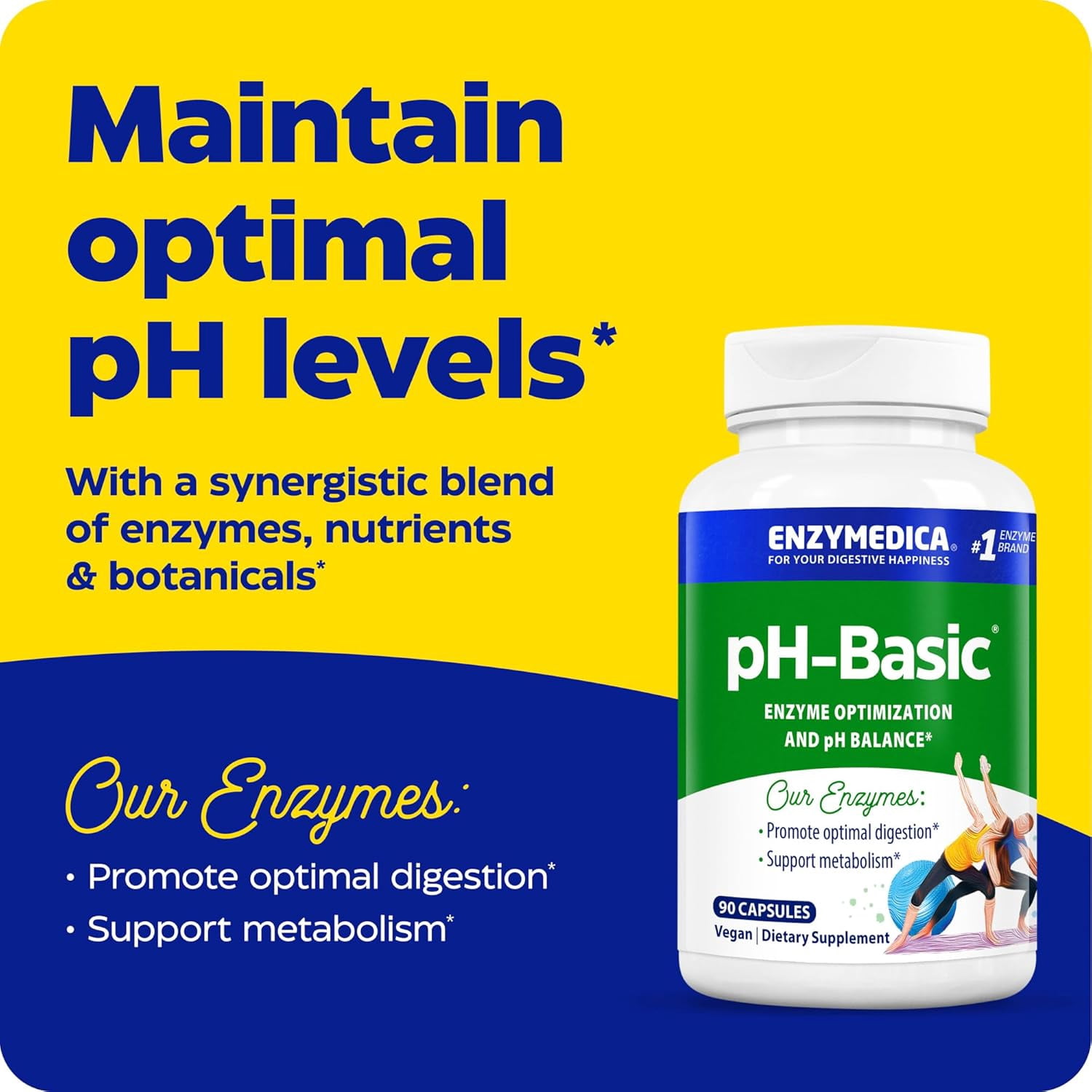 Enzymedica, pH-Basic, Promotes Healthy Digestion and pH Balance with Digestive Enzymes, Vegetarian, Non-GMO, 90 capsules (90 servings)