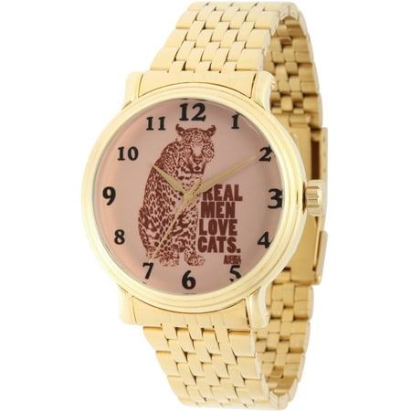 Discovery Channel Animal Planet, Cheetah Graphic Men's Gold Vintage Alloy Watch, Gold Stainless Steel Bracelet