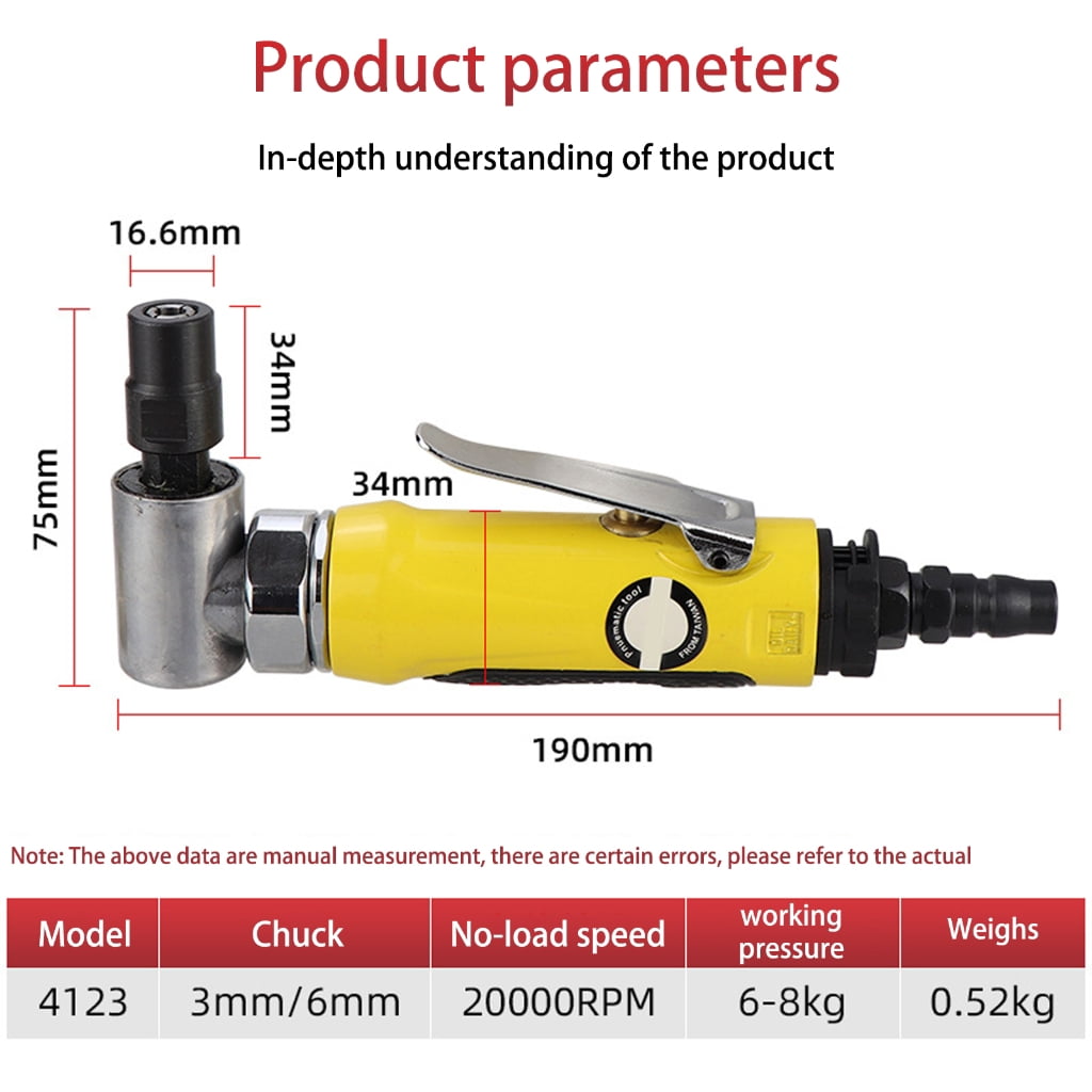 Pneumatic Air Angles Grinder Die Grinder 1/4" 90 Degree Sander Grinder Polisher Tool for Grinding Polishing Milling