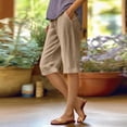 thumbnail image 2 of HAJWOH Women Summer Pull On Linen Bermuda Shorts Knee Length Gauze Beach Capris with Pockets, 2 of 6