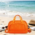 thumbnail image 4 of Mesh Tote Bag for Women, 16''x7.5''x10'' Lightweight Breathable Polyester Shoulder Bag, Multiple Pockets, Adjustable Crossbody Strap, Black Gym Beach Travel Bag - Orange, 4 of 6