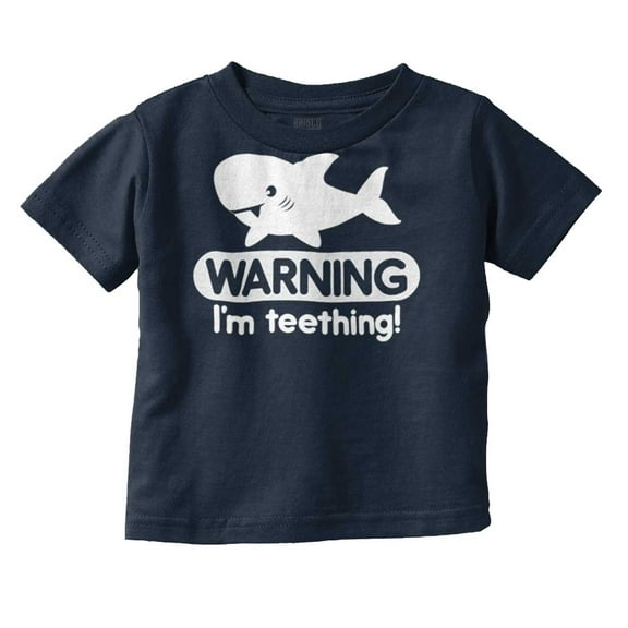 Warning I'm Teething Funny Shark Toddler Boy Girl T Shirt Infant Toddler Brisco Brands 12M