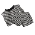 thumbnail image 4 of CUZIBR Child Toddler Kids Baby Girls Summer Outfit Sets Short Sleeve Cropped Tops And Shorts Two Piece Casual Playwear Striped Print Outfit Sets Clothing Sets,Black,3-4 Years, 4 of 8