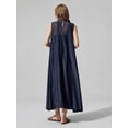 thumbnail image 4 of Navy Blue Sleeveless Maxi Dress, Round Neck Loose Fit, Soft Woven Tencel Fabric, Modern Chic Casual Beach Dress, 4 of 5