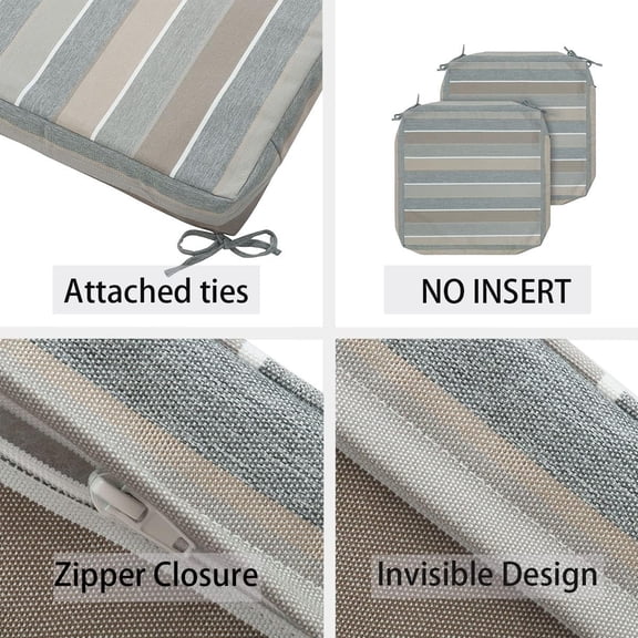 PYYAN-Outdoor Cushion Covers 22 x 20 x 4 inch,Set of 2,Replacement Seat Cushion Cover for Patio Furniture Chair,Water Resistant,Fade-Resistant Slipcover Only,No Insert(Gray Stipe)