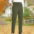 thumbnail image 5 of Flannel Pants Women's Straight Leg Casual Long Pants with Pockets, Elastic Waist Knit Trousers for Work Office, Winter Warm Gifts for Women | Sopatenor,Army Green L, 5 of 9