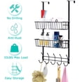 thumbnail image 2 of Over The Door Hooks Organizer Hanger, TeqHome Rustproof Coat Hooks Towel Rack Spice Rack with 2 Mesh Basket 5 Hooks, Back of Door Storage Shelves for Towels Hats Keys Clothes, No drilling, Black, 2 of 9