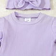 thumbnail image 5 of SGFCWSX Girls 3 Piece Set Newborn Winter Outfits Ribbed Ruffle Sleeve Top, Pants and Bow Headband Sets Purple Size 1-2T, 5 of 9