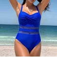 thumbnail image 4 of Women'S Hollow Out Tummy Control Strap Back Bikini Set Bathing Swimsuits Royal Blue M, 4 of 7