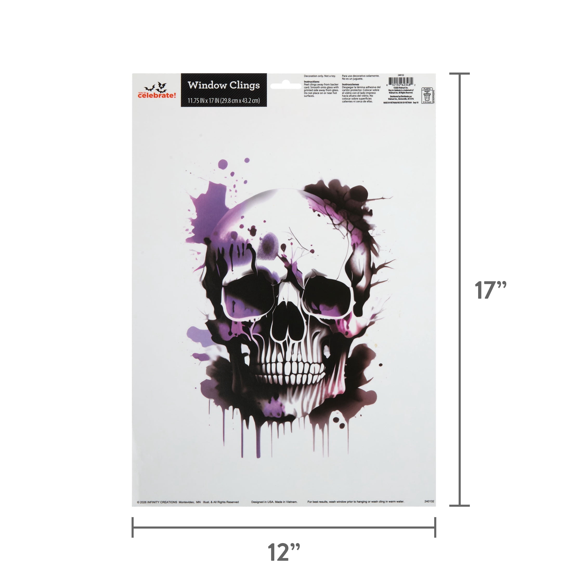 Skull Window Cling, Multicolor, 11.75" x 17", Halloween by Way To Celebrate