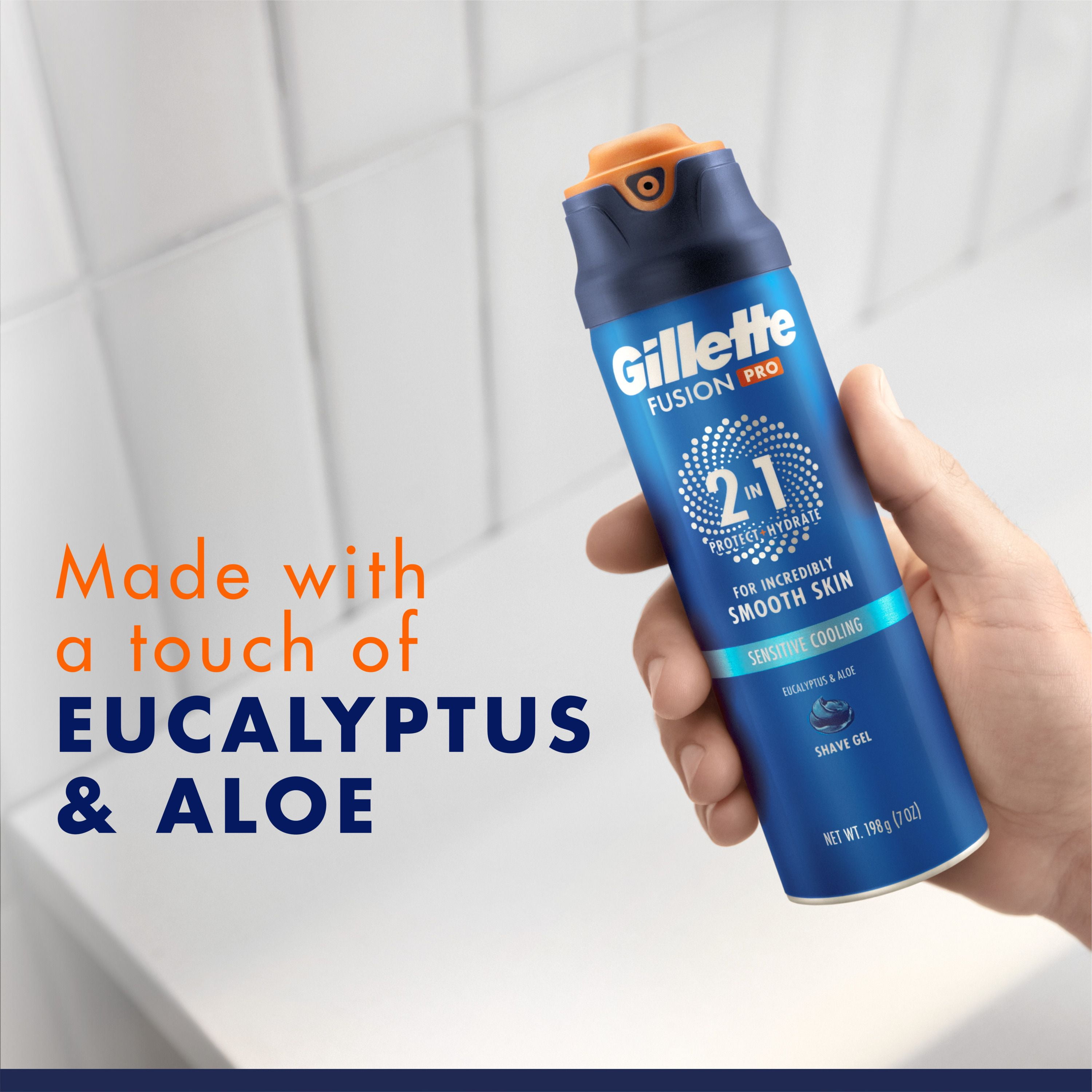 Gillette FusionPro Sensitive Cooling Shaving Gel for Men, 2-in-1 Shave Gel for Men’s Grooming Protects and Hydrates, With Eucalyptus and Aloe Vera., 198G