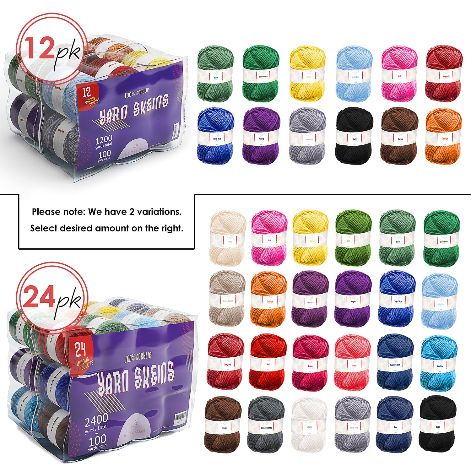 Acrylic Yarn | 1312 Yards | Large 50g Skeins | 12 Multicolor Knitting and  Crochet Yarn Bulk – Starter Kit for Colorful Craft - 7 Ebooks with Yarn