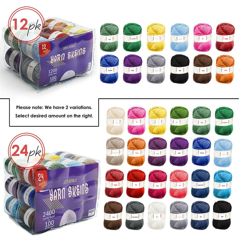 CraftBud Acrylic Yarn Skeins 24 x 50g - 2400 Yards - Yarn for Crocheting -  Soft Crochet Yarn for Knitting and Crafts - Multicolored Crochet Craft Yarn